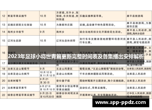 2023年足球小将世青篇更新完整时间表及各集播出安排解析